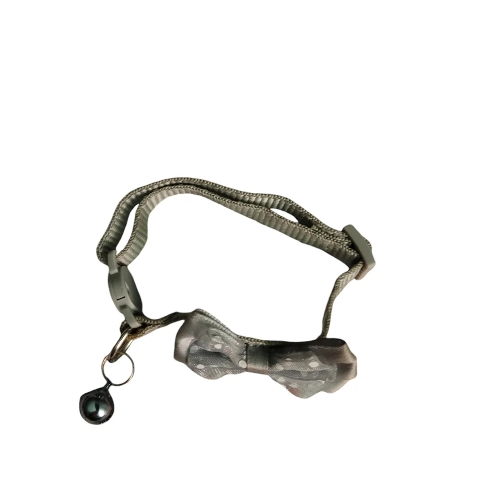 Cat Collar, Cute gray poka dot Pet Collar With Bowtie And bell